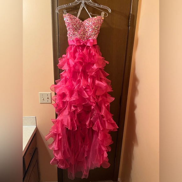Sherri Hill Pink Ruffled Prom Dress - Picture 1 of 13